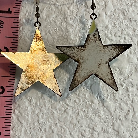 Green Glitter Star Dangly Earrings - Picture 2 of 2